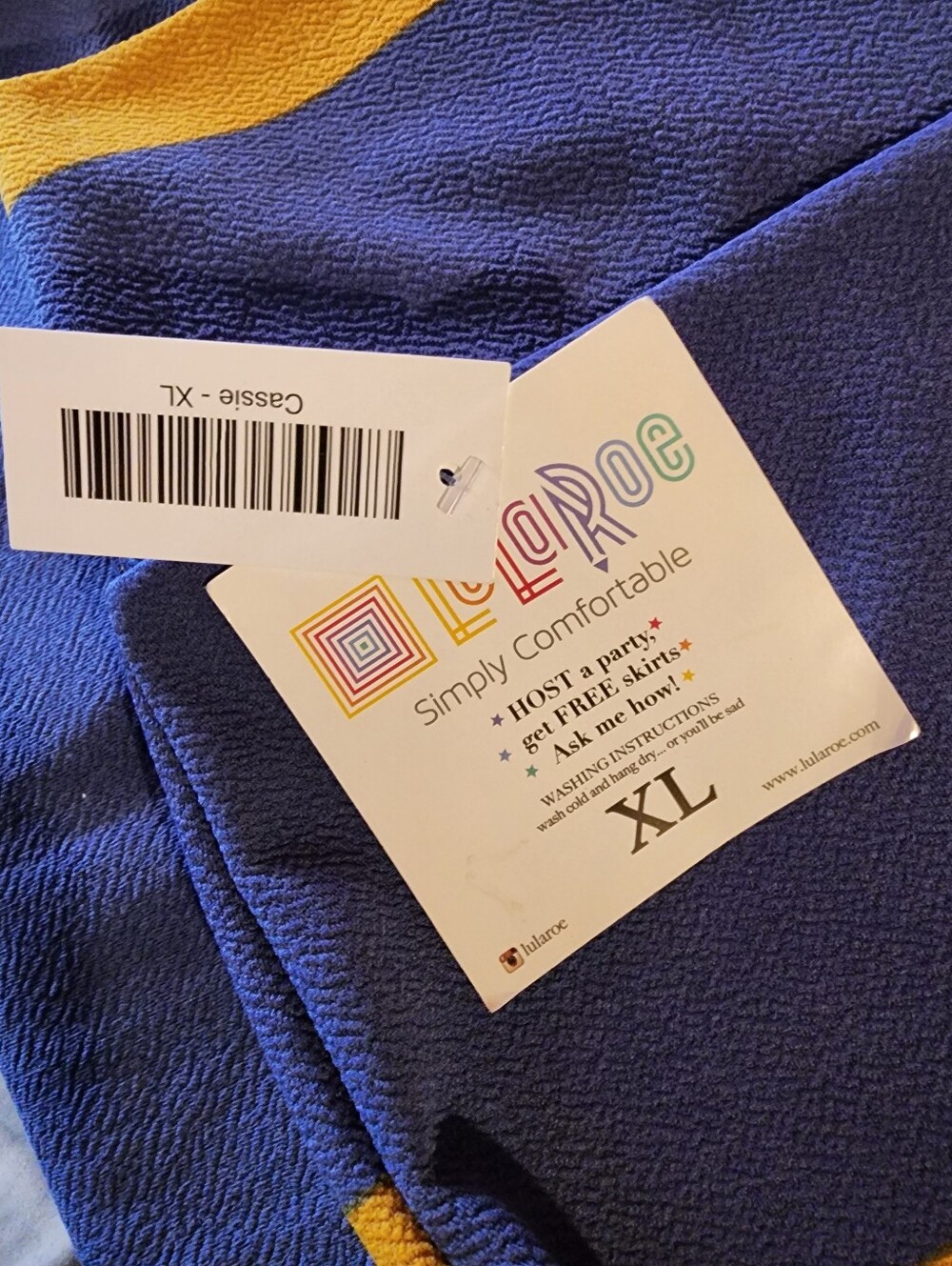 LuLaRoe XL Blue and Gold Knee Length Pencil Skirt